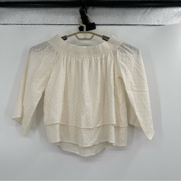 Club Monaco Silk Swiss Dot Tiered Off the Shoulder Blouse Top - Picture 14 of 14